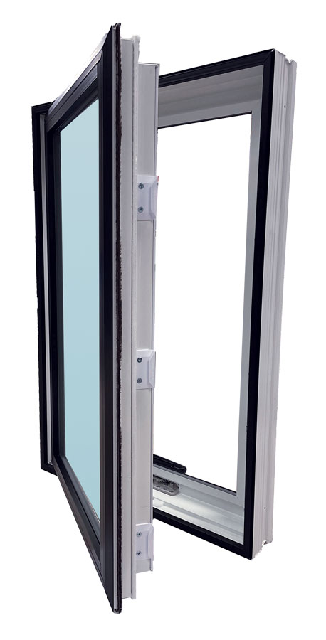 Open double-glazed window showing frame details.