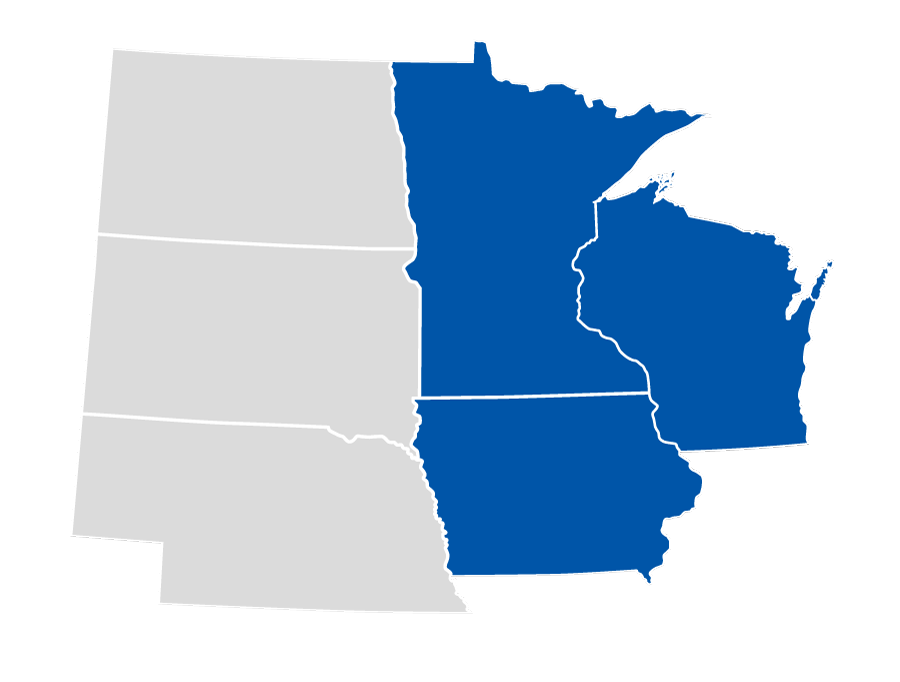 USA Midwest states map with highlighted regions